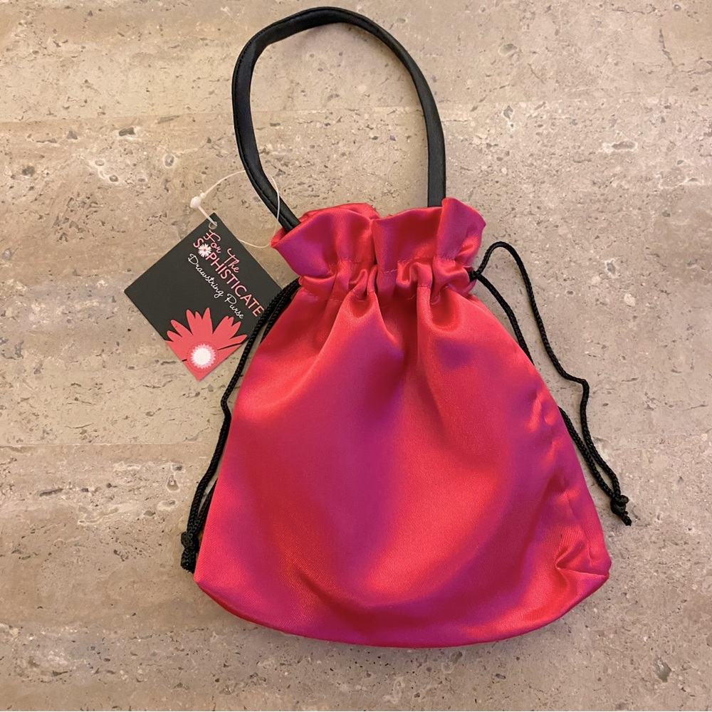 New set of 9 silky drawstring purses in hot pink and black